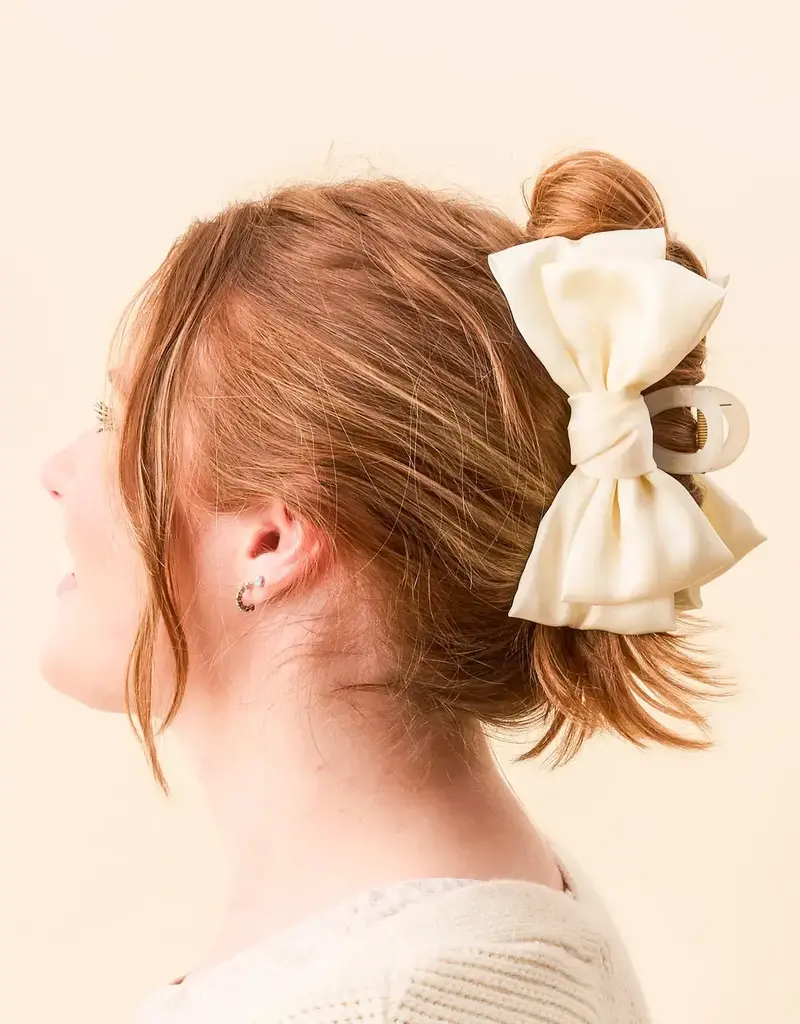 Satin Bow Claw Clip- Cream