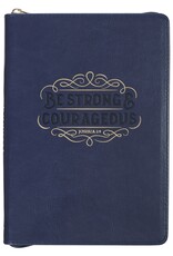 Be Strong and Courageous Blue Faux Leather Journal with Zipper  - Joshua 1:9