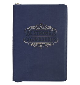 Be Strong and Courageous Blue Faux Leather Journal with Zipper  - Joshua 1:9