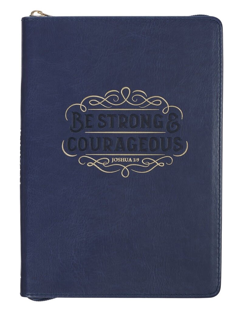 Be Strong and Courageous Blue Faux Leather Journal with Zipper  - Joshua 1:9