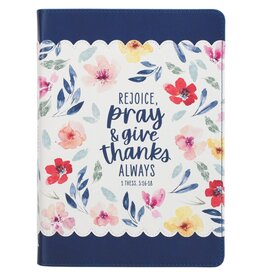 Give Thanks Blue Floral Faux Leather  Journal - 1 Thessalonians 5:16-17