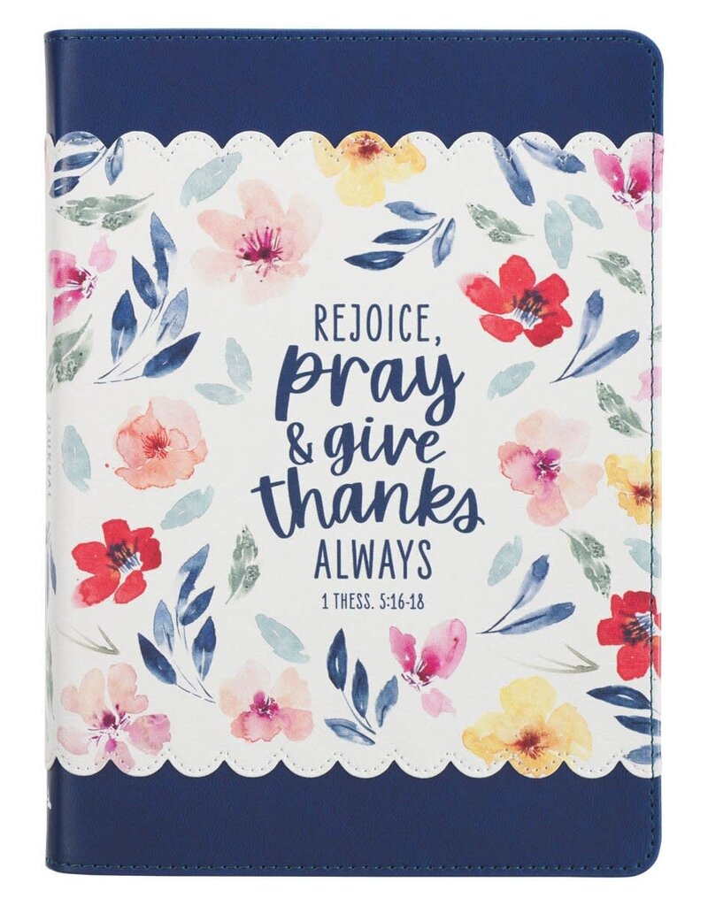 Give Thanks Blue Floral Faux Leather  Journal - 1 Thessalonians 5:16-17