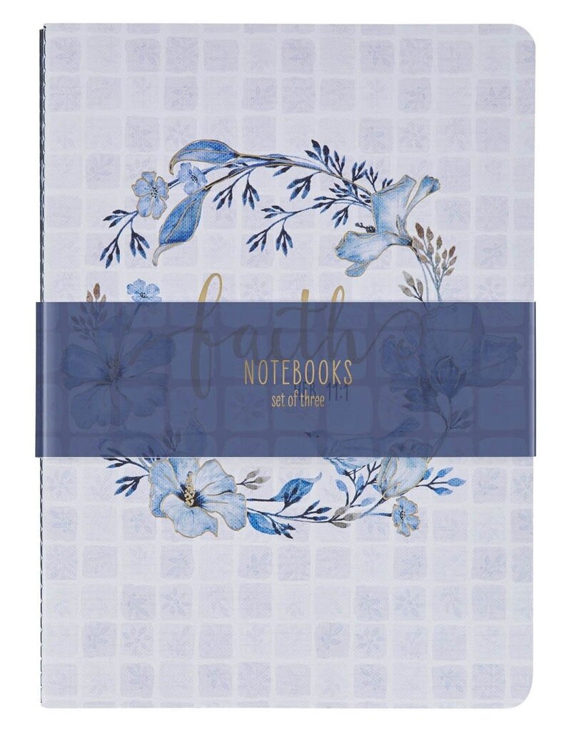 Faith Love and Grace Blue Floral Tile Notebook Set