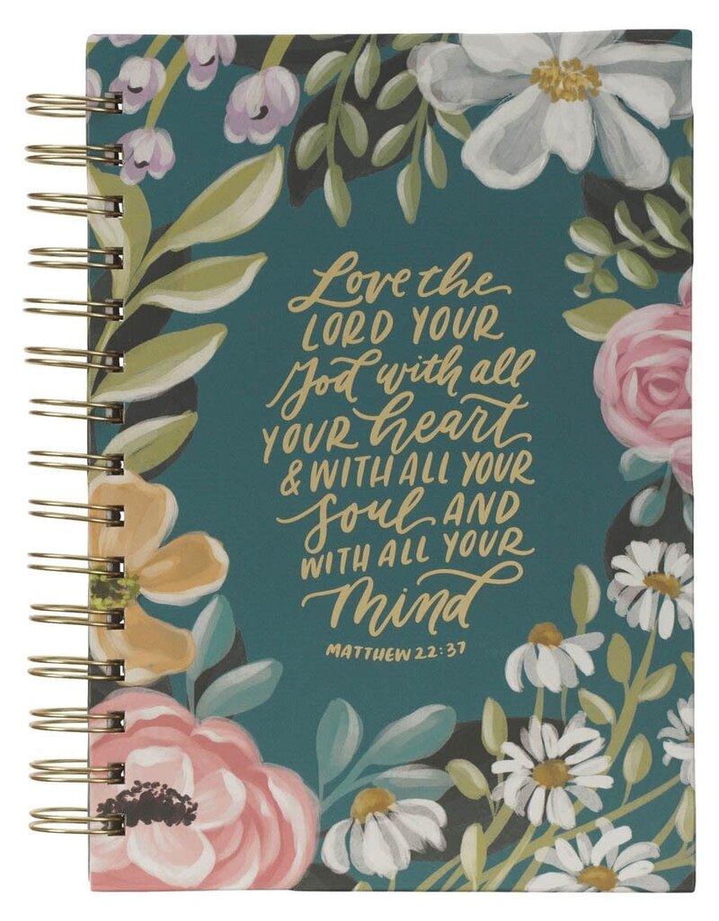 Love the Lord Teal Floral Wirebound Journal - Matthew 22:37