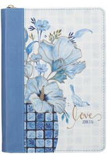 Love Blue Floral Tile Faux Leather Journal w/Zipper Closure - John 3:16