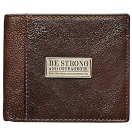 Strong & Courageous Two-tone Brown Full Grain Leather Wallet - Joshua 1:9