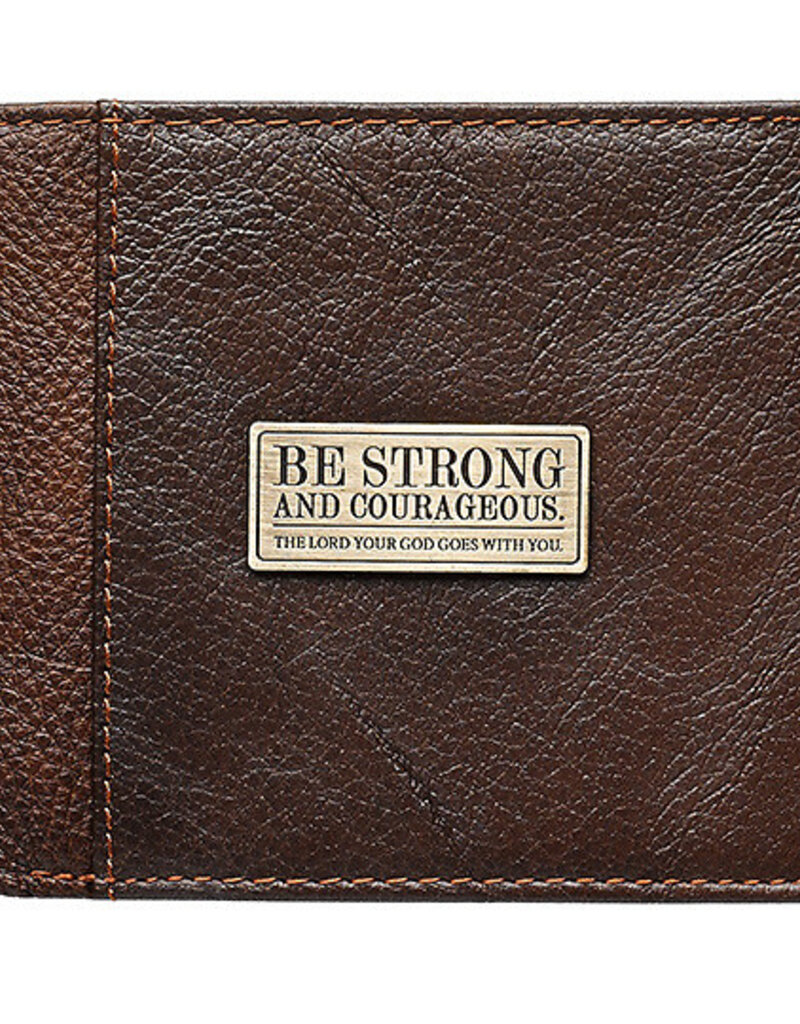 Strong & Courageous Two-tone Brown Full Grain Leather Wallet - Joshua 1:9