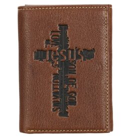 Wallet-Genuine Leather-Cross/Jesus-Trifold-Brown