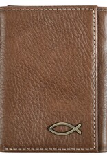 Wallet-Genuine Leather-Trifold Wallet w/Fish Emblem-Brown