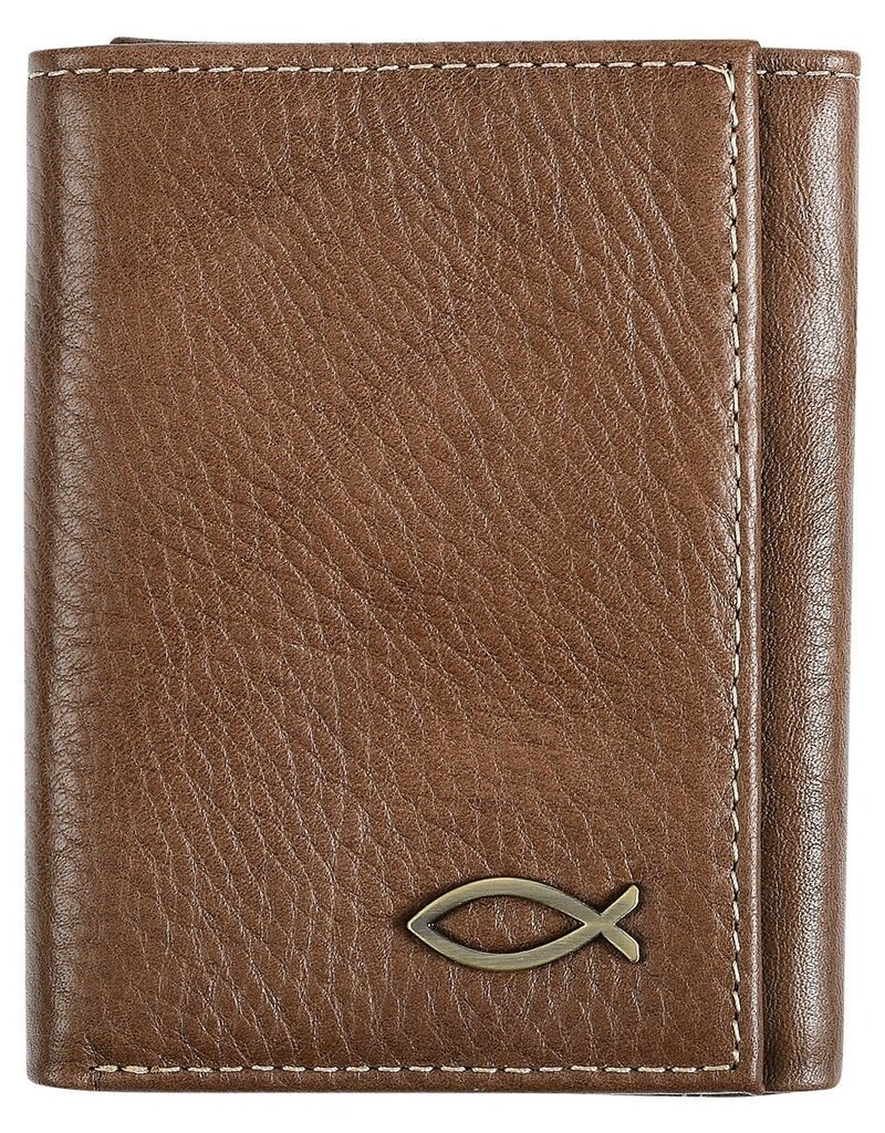 Wallet-Genuine Leather-Trifold Wallet w/Fish Emblem-Brown