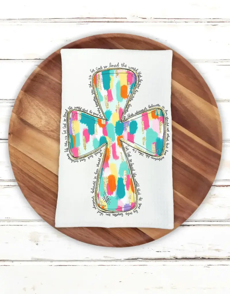 Preppy Brushstroke Cross  Dish Towel