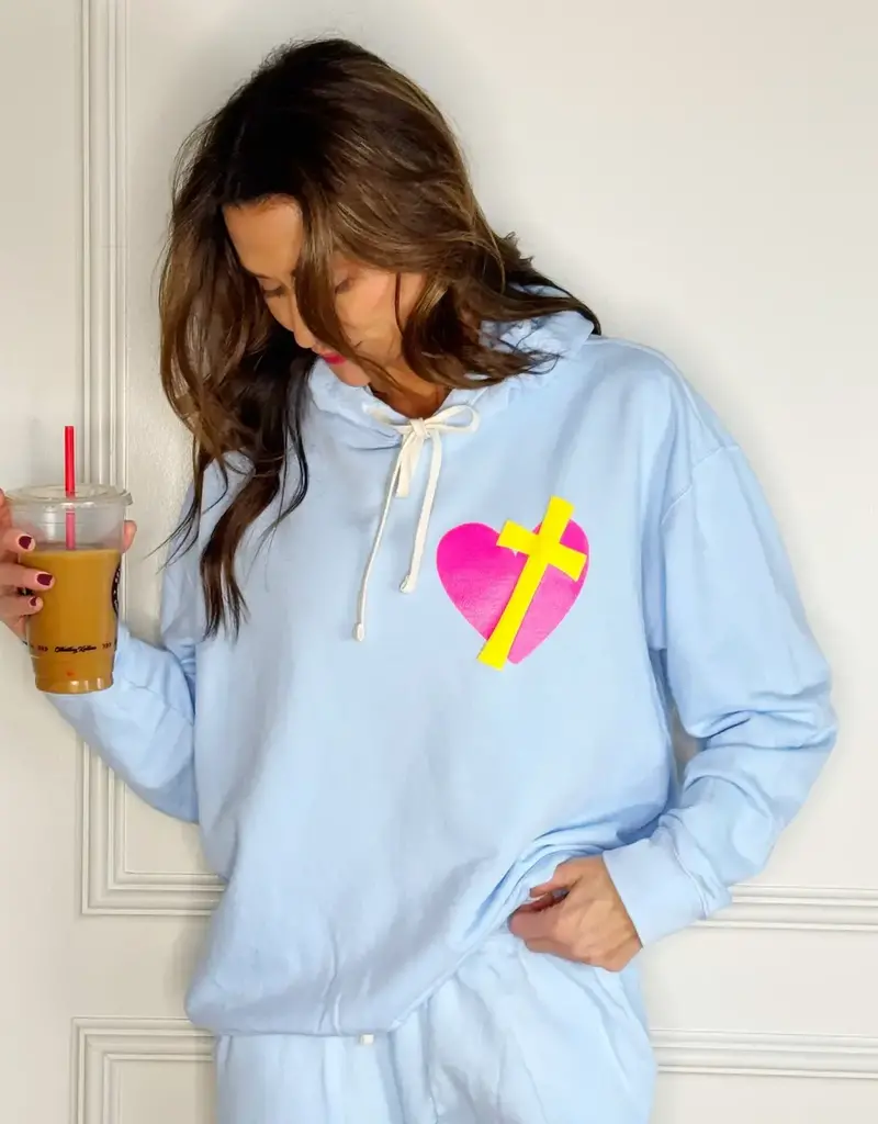 Puff Heart Cross Blue Hoodie
