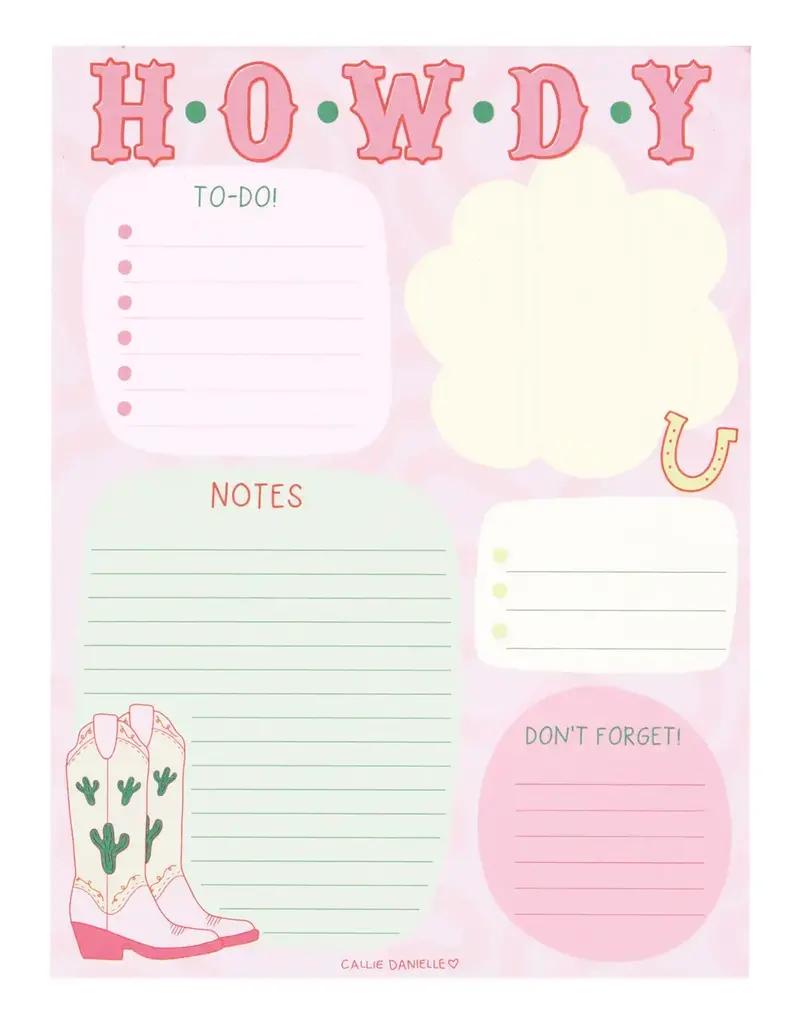 Howdy Cowgirl Boots Western Daily Notepad