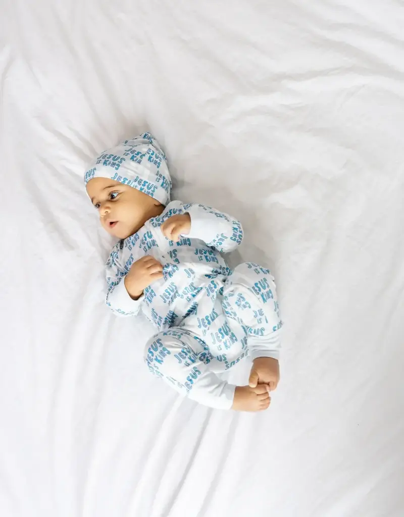 Jesus Is King Blue PJ Footless Onesie Bamboo