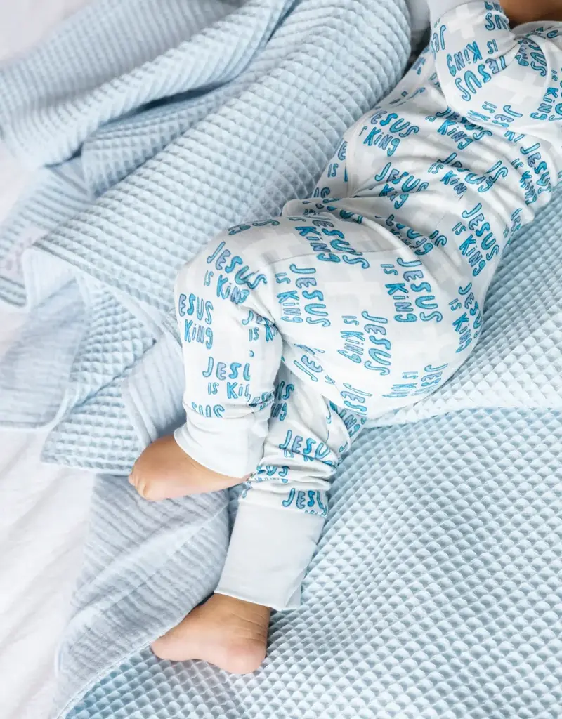 Jesus Is King Blue PJ Footless Onesie Bamboo