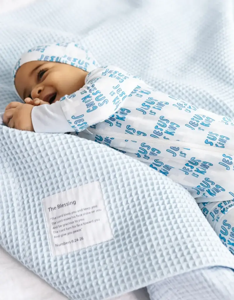 Jesus Is King Blue PJ Footless Onesie Bamboo