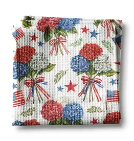 Hydrangea July 4 Patriotic Red White Blue Flag Kitchen Towel