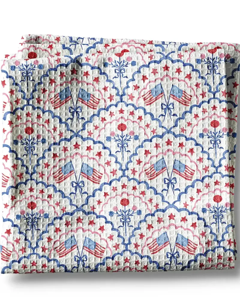 4th July Patriotic Red White Blue Flag Kitchen Towel Waffle