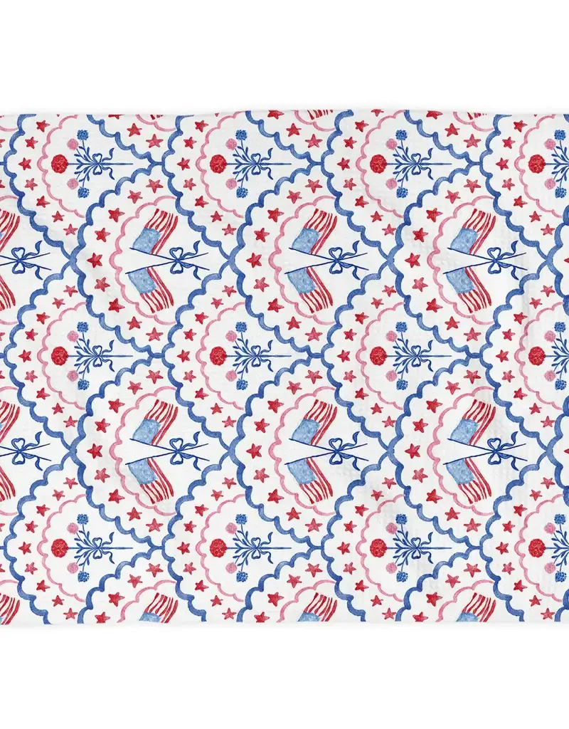 4th July Patriotic Red White Blue Flag Kitchen Towel Waffle