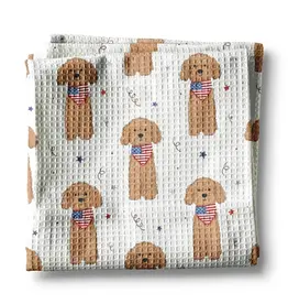 Dog Pet July 4 Patriotic Red White Blue Flag Kitchen Towel