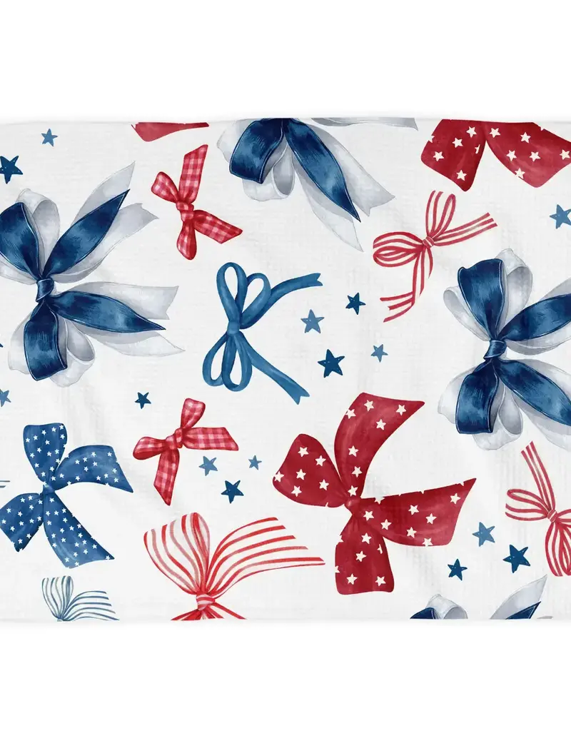 4th July Patriotic Red White Blue Flag Kitchen Towel Waffle