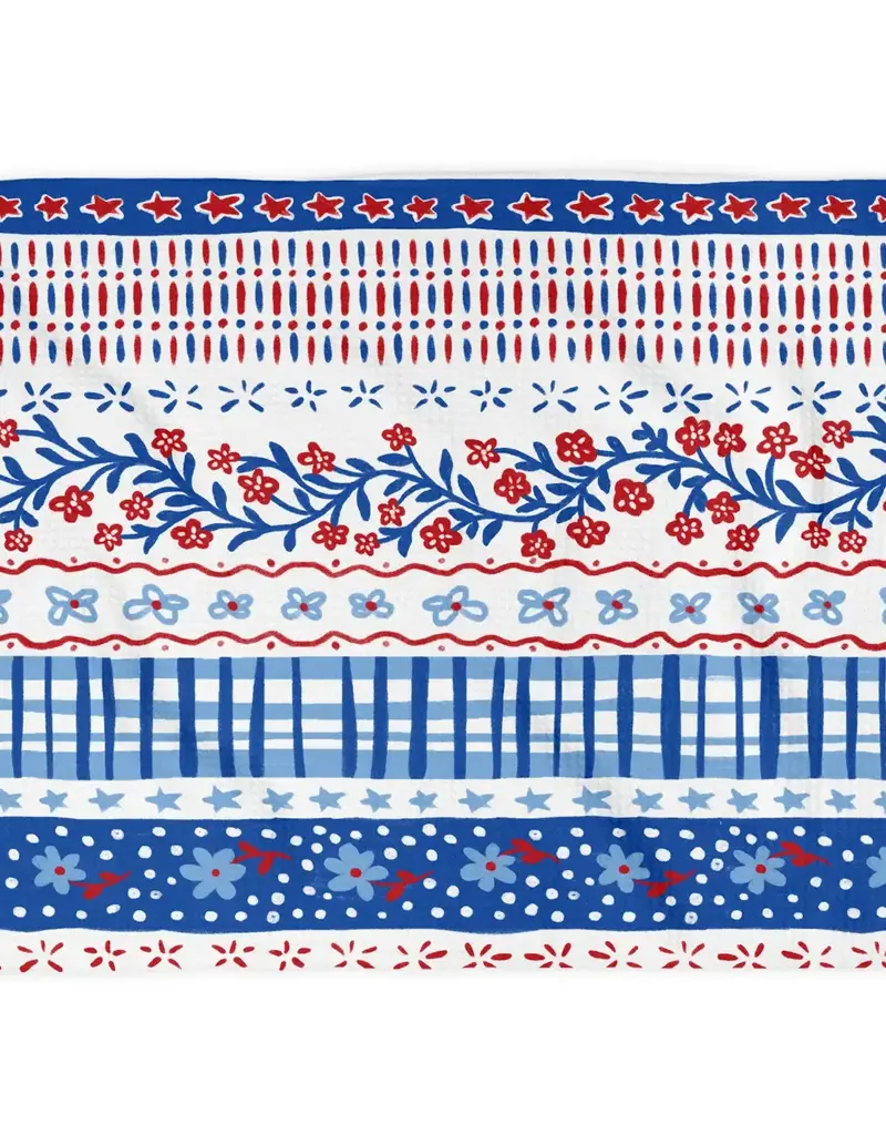4th July Patriotic Red White Blue Flag Kitchen Towel Waffle