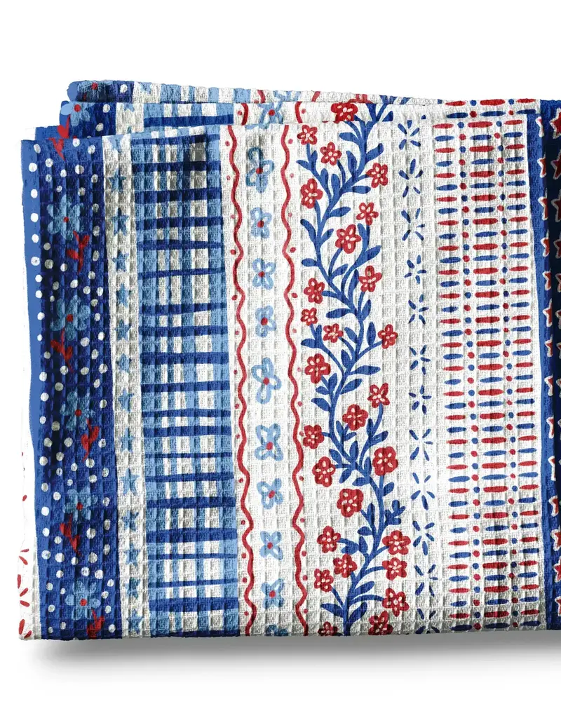 4th July Patriotic Red White Blue Flag Kitchen Towel Waffle