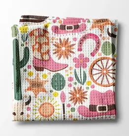 Retro Western Cactus Cowboy Cowgirl Kitchen Towel Waffle