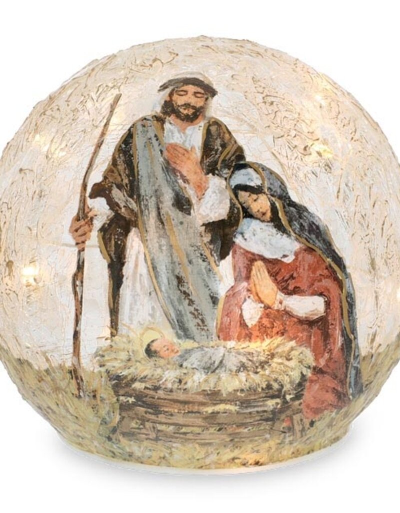 LIGHT UP GLASS GLOBE WITH HOLY FAMILY