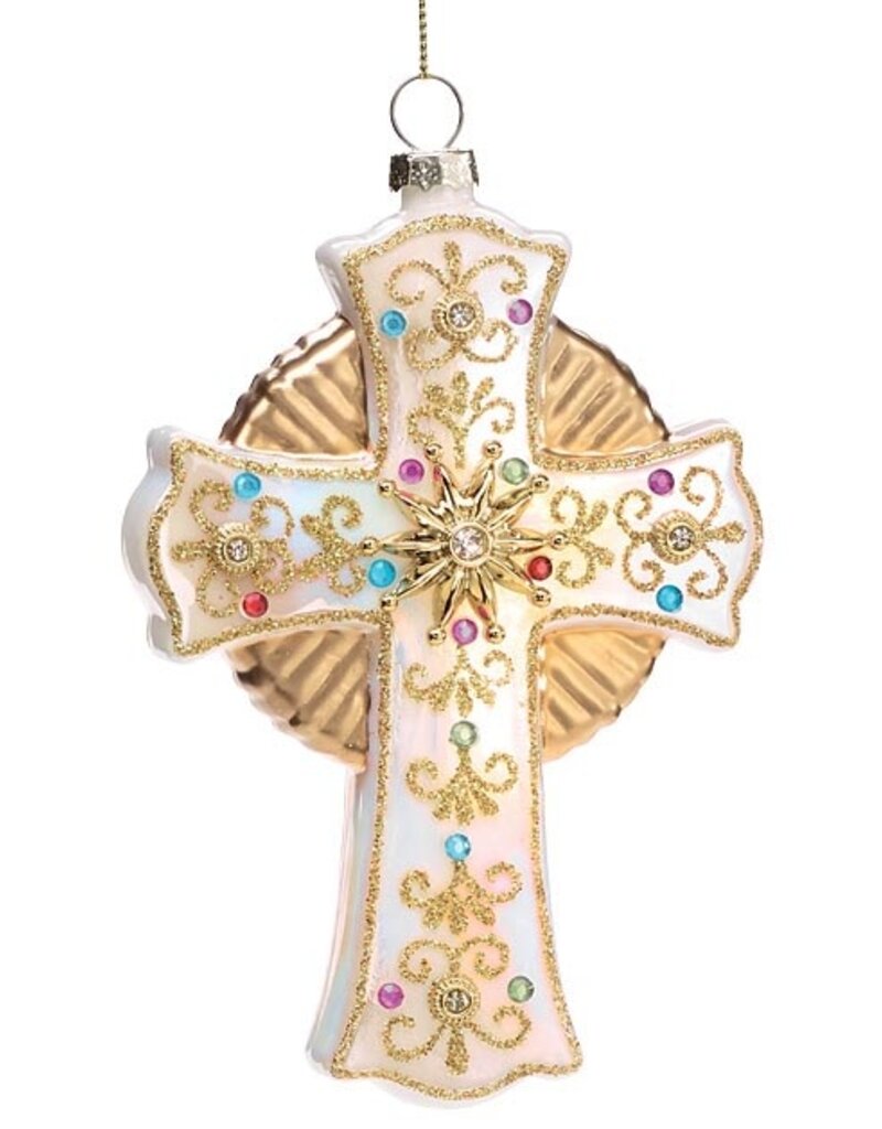 ORNAMENT WHITE AND GOLD CROSS
