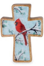 MANGO WOOD CROSS SITTER WITH CARDINAL