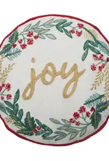 Festive Greenery Joy Embroidered Pillow