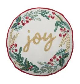 Festive Greenery Joy Embroidered Pillow