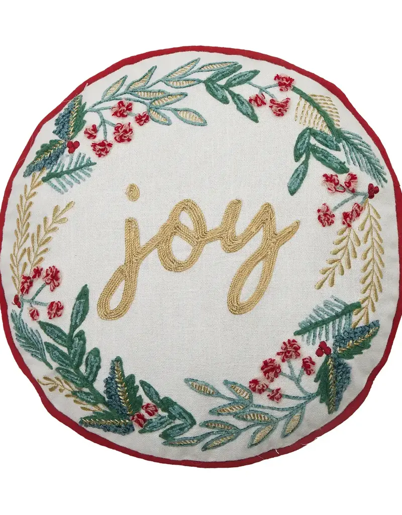 Festive Greenery Joy Embroidered Pillow
