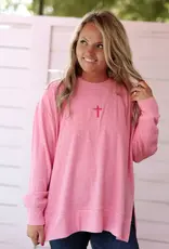 Cross 3DEmbroidery - Cozy Daybrushed Waffle Pullover (Coral)
