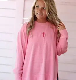 Cross 3DEmbroidery - Cozy Daybrushed Waffle Pullover (Coral)