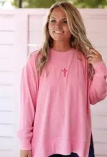Cross 3DEmbroidery - Cozy Daybrushed Waffle Pullover (Coral)