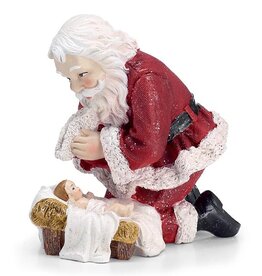 SANTA KNEELING WITH BABY JESUS FIGURINE