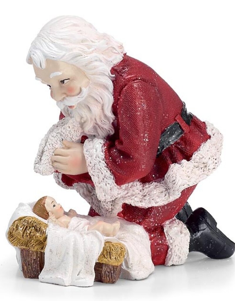 SANTA KNEELING WITH BABY JESUS FIGURINE