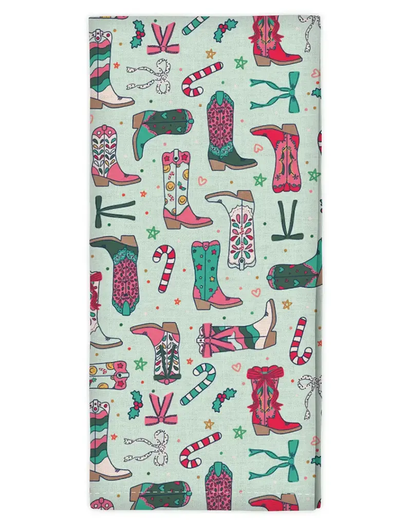 Christmas Western Cowgirl Boots Tea Towel
