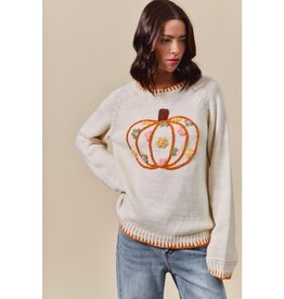 Pumpkin Floral Embroidered Sweater