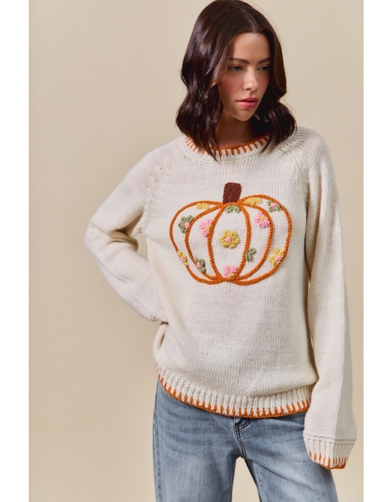 Pumpkin Floral Embroidered Sweater