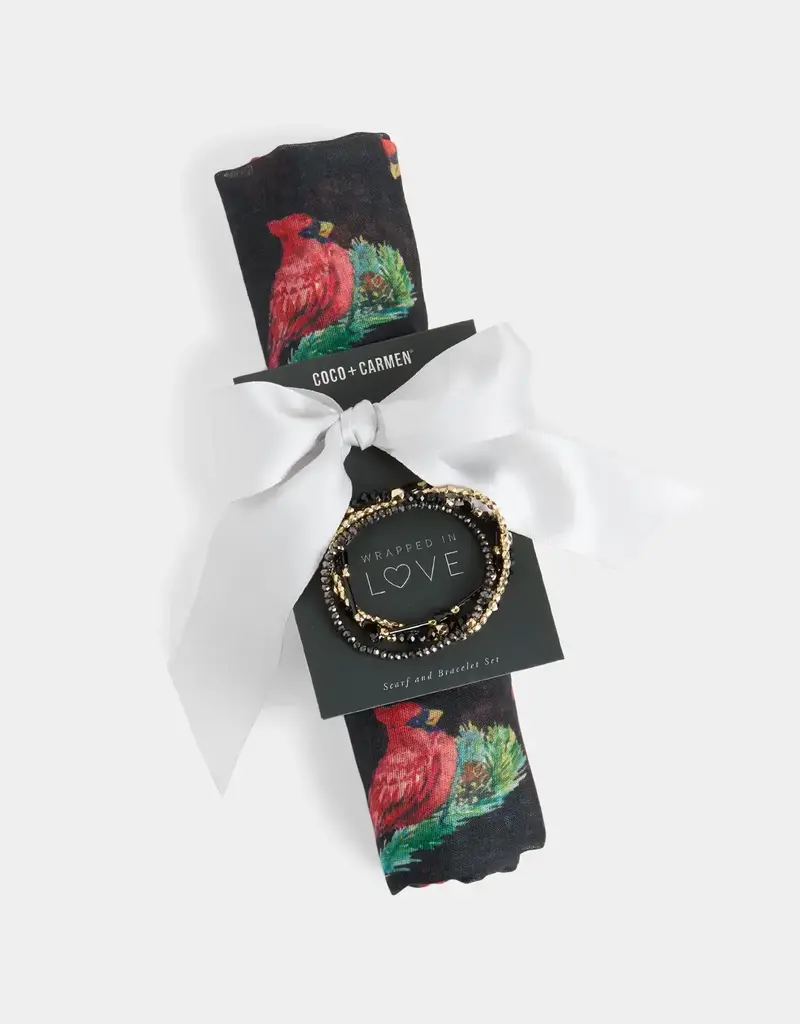 Cardinal Scarf + Bracelet Set - Christmas