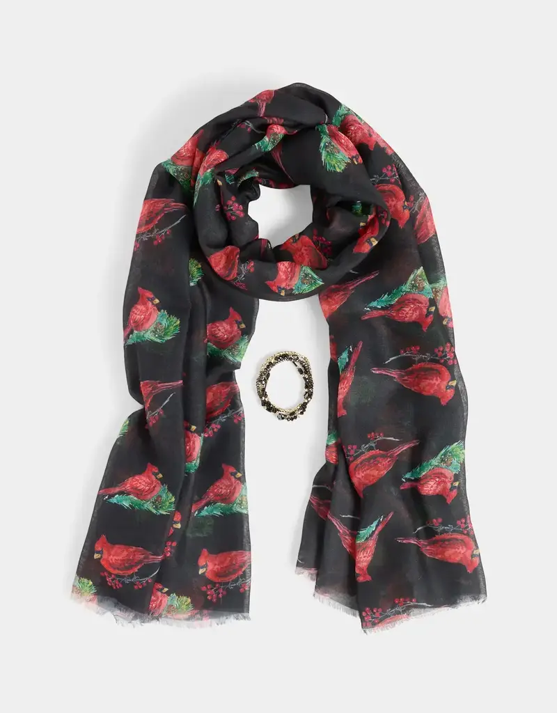 Cardinal Scarf + Bracelet Set - Christmas