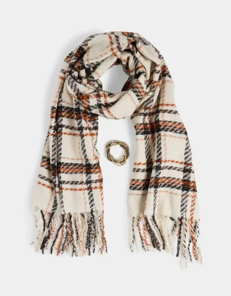 Woven Scarf + Bracelet Set- Winter White