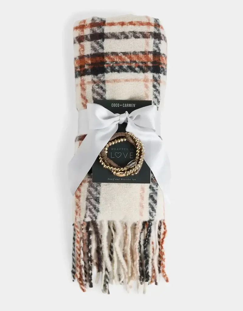 Woven Scarf + Bracelet Set- Winter White
