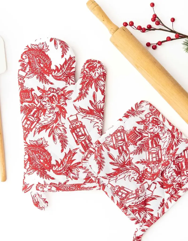Nutcracker Toile Oven Mitt Set