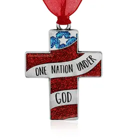 Cross Pewter Ornament - One Nation Under God
