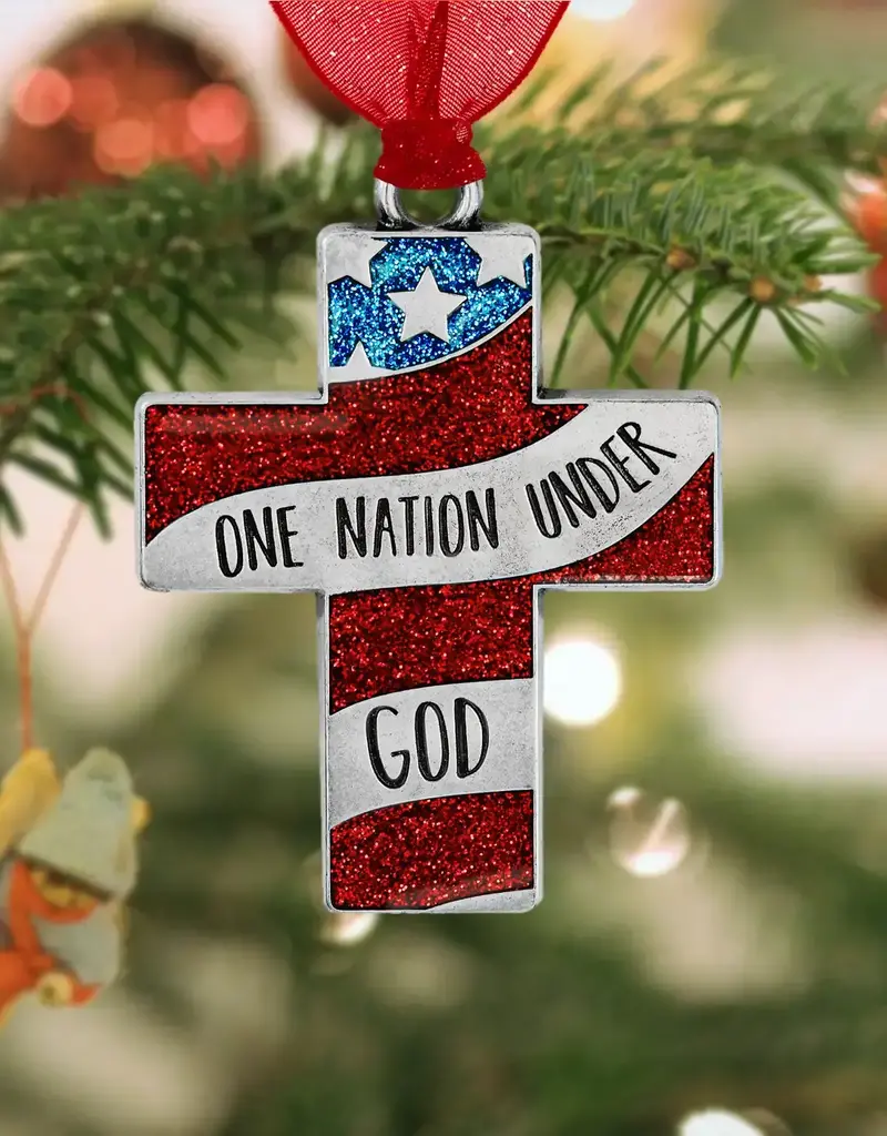 Cross Pewter Ornament - One Nation Under God