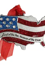 Patriotic USA Map Metal Ornament with Glitter